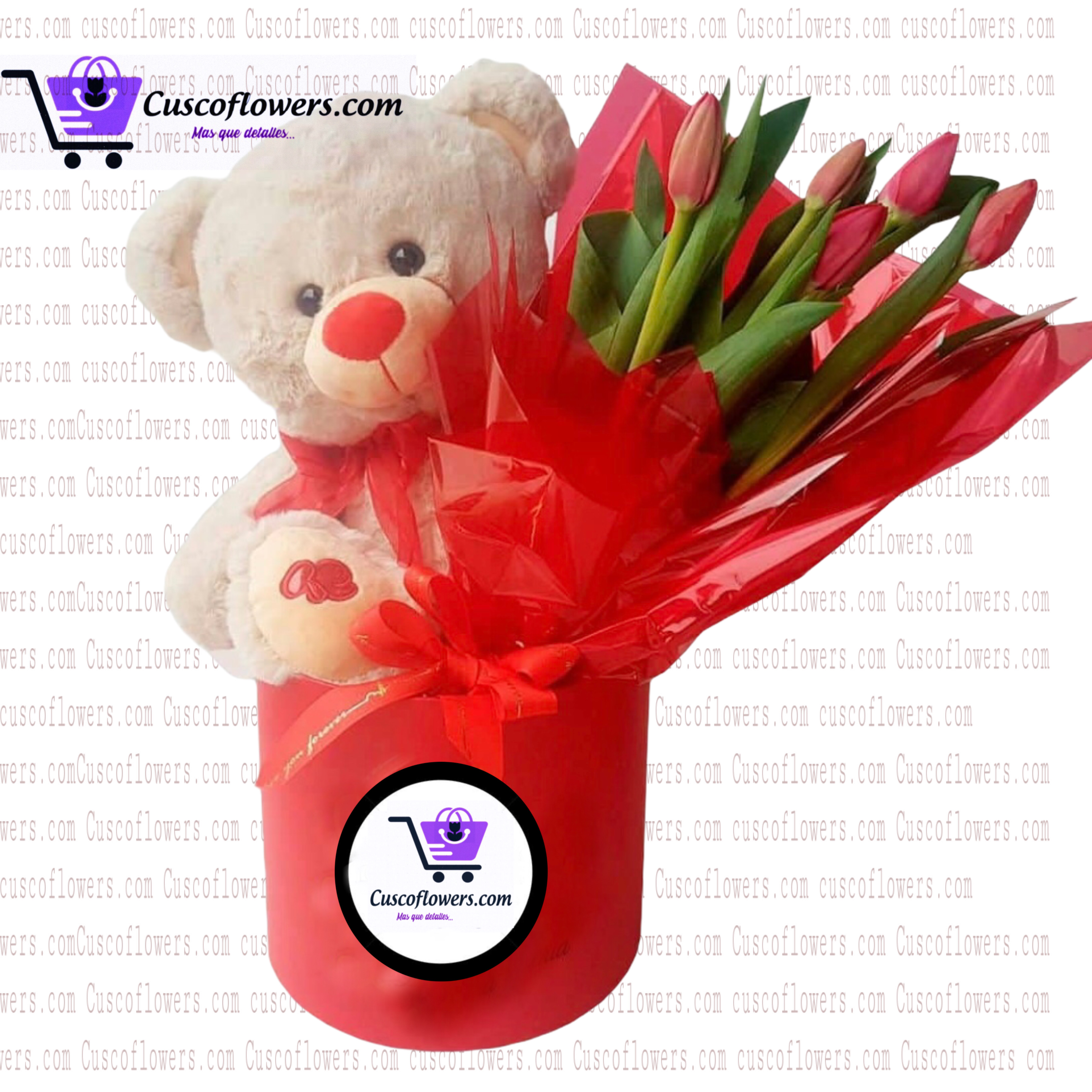 Arreglo floral de tulipanes mas peluche || Cusco Flowers - Florerias en  Cusco - Delivery de flores a domicilio en Cusco